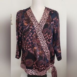 NWT Dressbarn Womens Small 3/4 Sleeve Kimono Style Cheetah Paisley Top